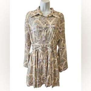 Purple Cream Floral Print Boho Cottage Core Flowy Dress